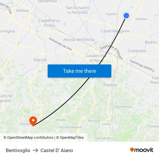 Bentivoglio to Castel D' Aiano map