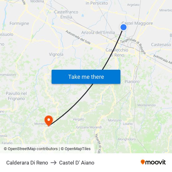 Calderara Di Reno to Castel D' Aiano map