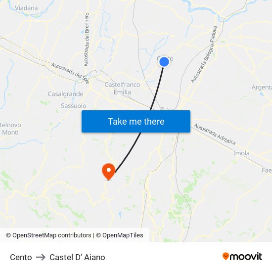 Cento to Castel D' Aiano map