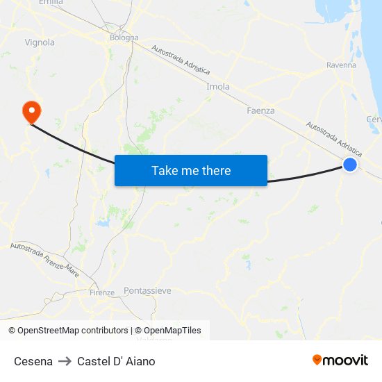 Cesena to Castel D' Aiano map