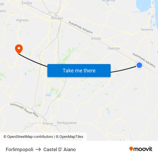 Forlimpopoli to Castel D' Aiano map