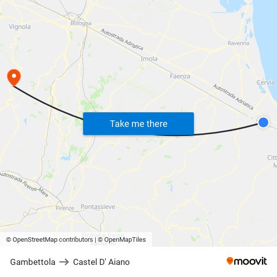 Gambettola to Castel D' Aiano map