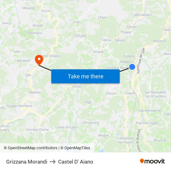 Grizzana Morandi to Castel D' Aiano map