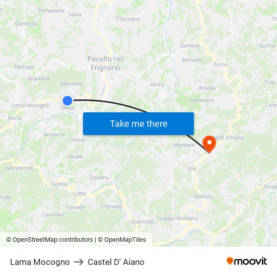 Lama Mocogno to Castel D' Aiano map