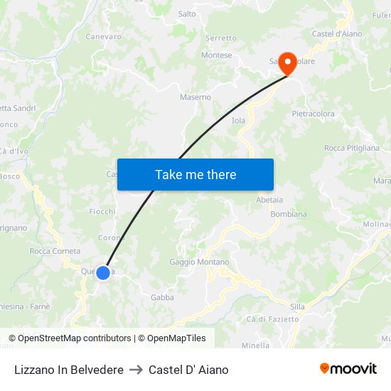 Lizzano In Belvedere to Castel D' Aiano map