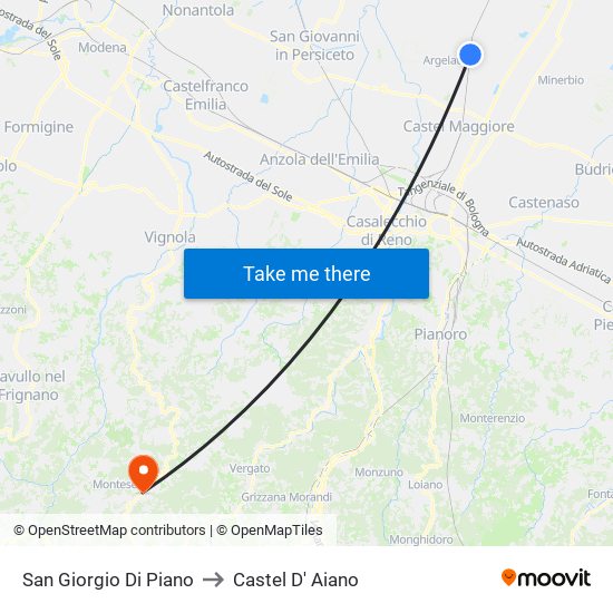 San Giorgio Di Piano to Castel D' Aiano map