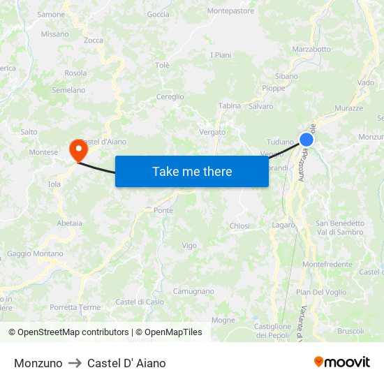 Monzuno to Castel D' Aiano map