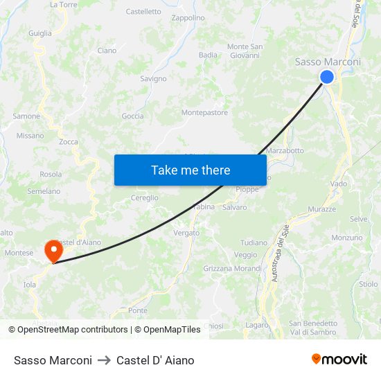 Sasso Marconi to Castel D' Aiano map