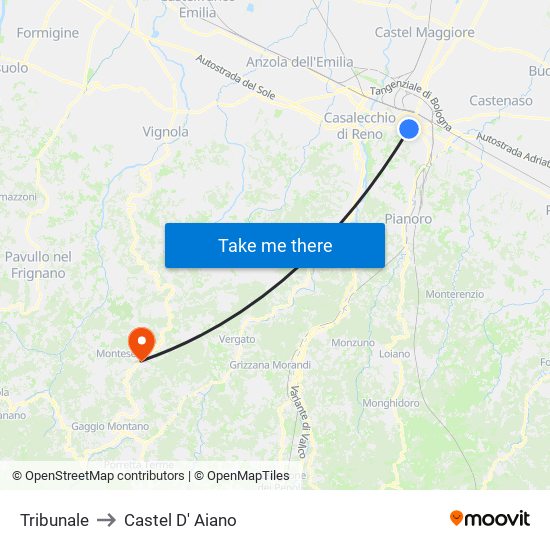 Tribunale to Castel D' Aiano map