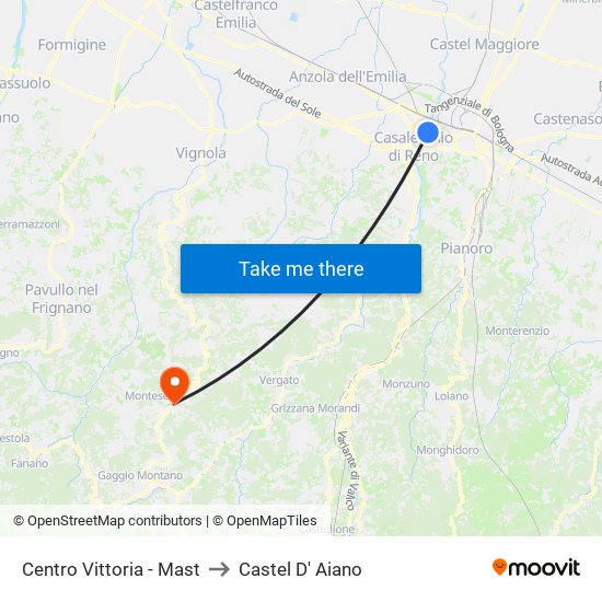 Centro Vittoria - Mast to Castel D' Aiano map