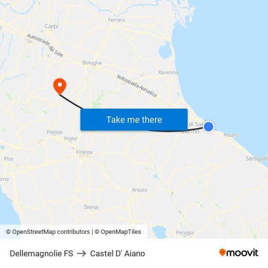 Dellemagnolie FS to Castel D' Aiano map