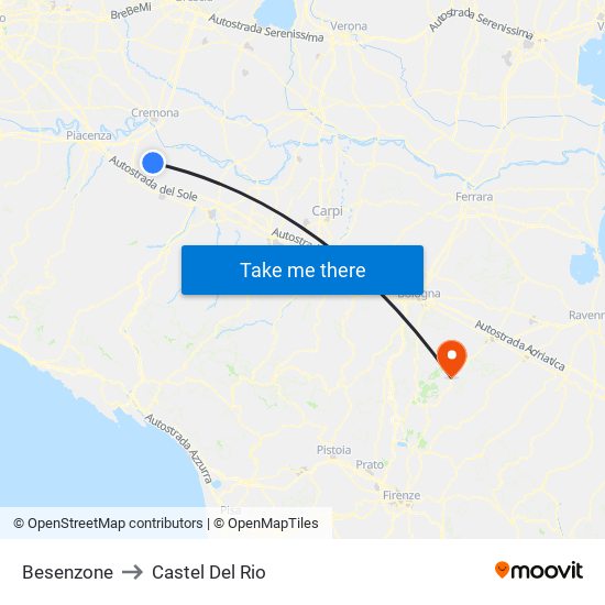 Besenzone to Castel Del Rio map