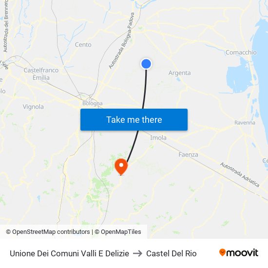 Unione Dei Comuni Valli E Delizie to Castel Del Rio map