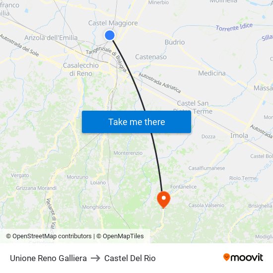 Unione Reno Galliera to Castel Del Rio map