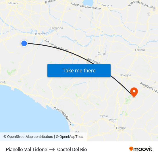 Pianello Val Tidone to Castel Del Rio map