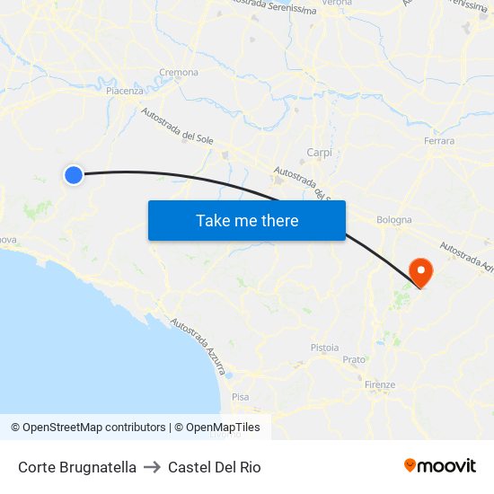 Corte Brugnatella to Castel Del Rio map