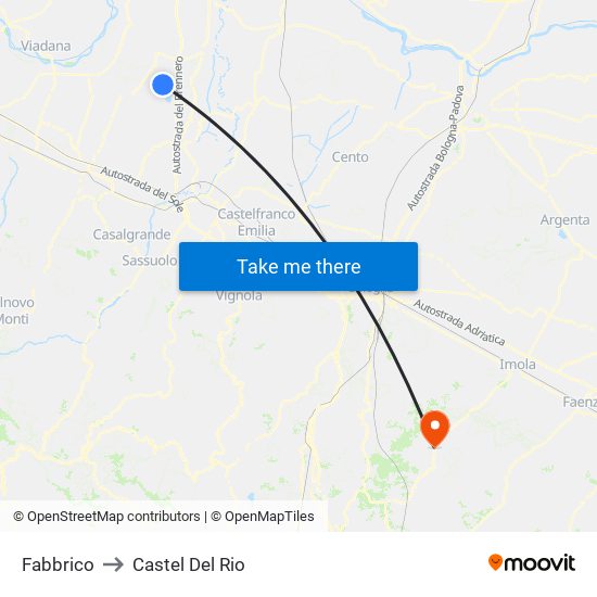 Fabbrico to Castel Del Rio map