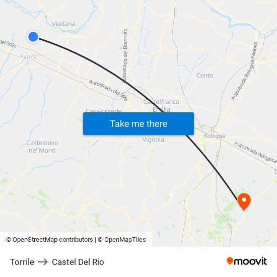 Torrile to Castel Del Rio map