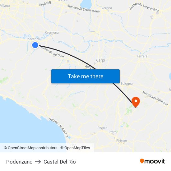 Podenzano to Castel Del Rio map