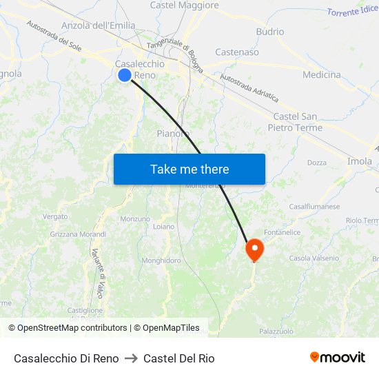 Casalecchio Di Reno to Castel Del Rio map
