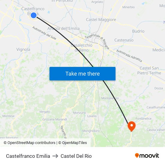 Castelfranco Emilia to Castel Del Rio map