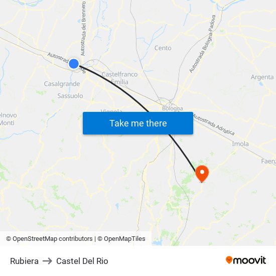 Rubiera to Castel Del Rio map