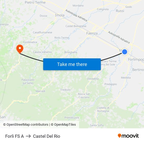 Forli FS A to Castel Del Rio map