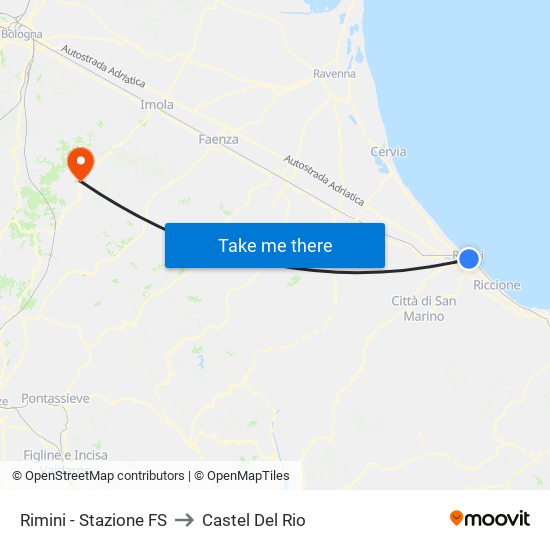 Rimini - Stazione FS to Castel Del Rio map