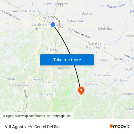 VIII Agosto to Castel Del Rio map
