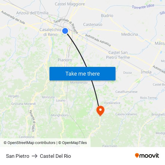 San Pietro to Castel Del Rio map
