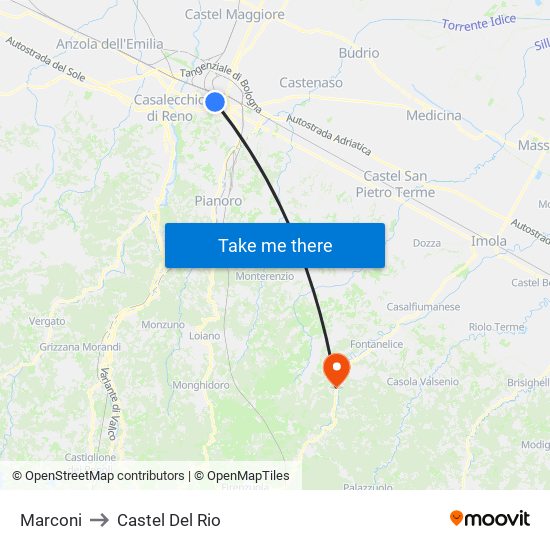 Marconi to Castel Del Rio map