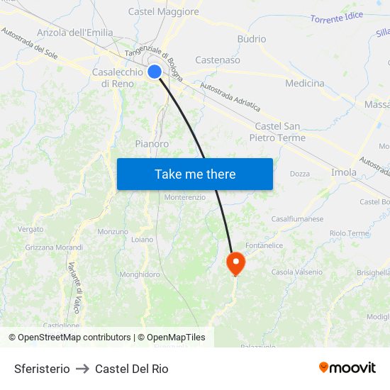 Sferisterio to Castel Del Rio map