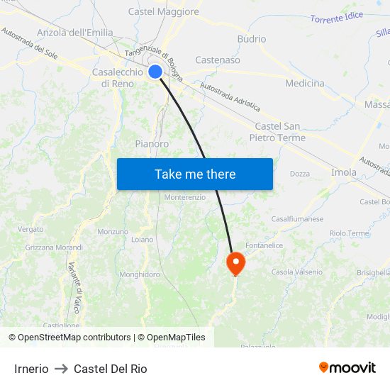 Irnerio to Castel Del Rio map