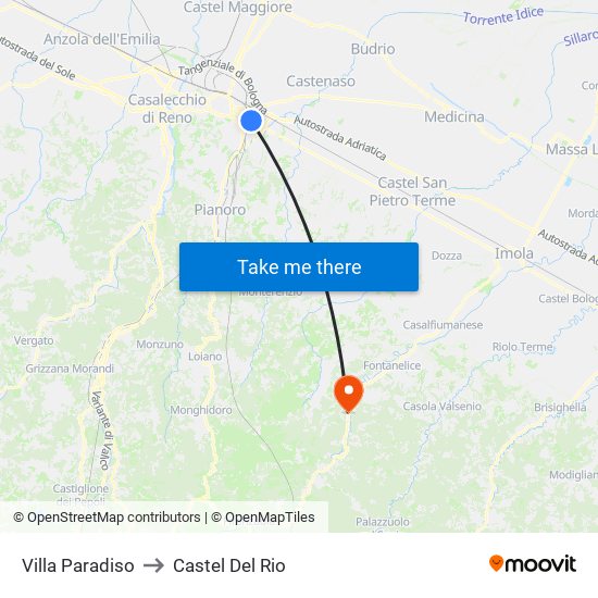 Villa Paradiso to Castel Del Rio map