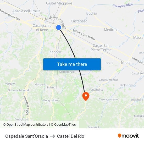 Ospedale Sant'Orsola to Castel Del Rio map