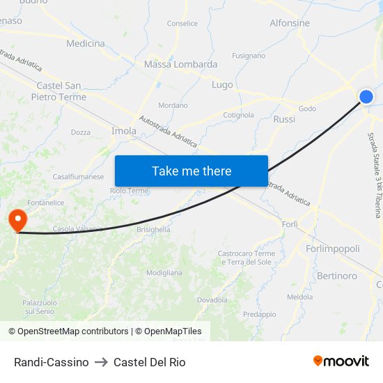 Randi-Cassino to Castel Del Rio map