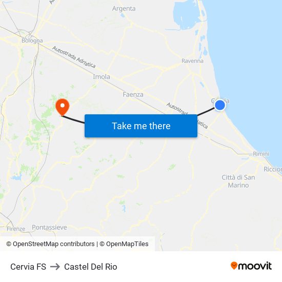 Cervia FS to Castel Del Rio map