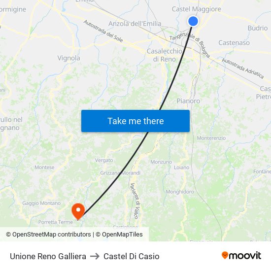 Unione Reno Galliera to Castel Di Casio map