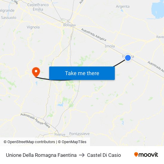 Unione Della Romagna Faentina to Castel Di Casio map