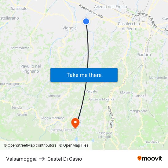 Valsamoggia to Castel Di Casio map