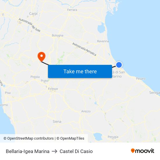 Bellaria-Igea Marina to Castel Di Casio map
