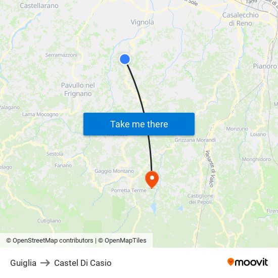 Guiglia to Castel Di Casio map