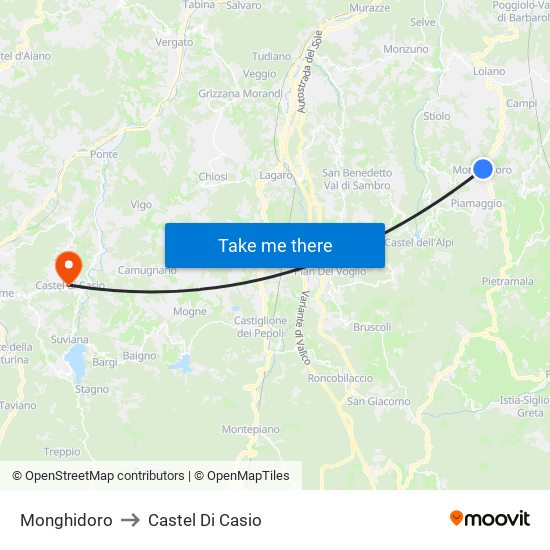 Monghidoro to Castel Di Casio map