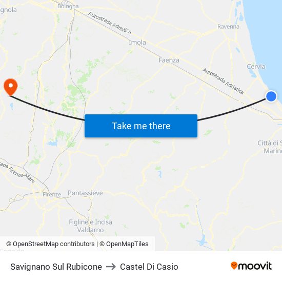 Savignano Sul Rubicone to Castel Di Casio map