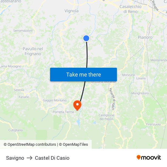Savigno to Castel Di Casio map