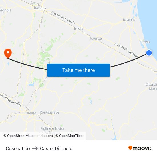 Cesenatico to Castel Di Casio map