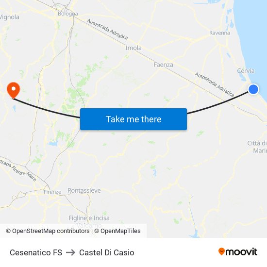 Cesenatico FS to Castel Di Casio map