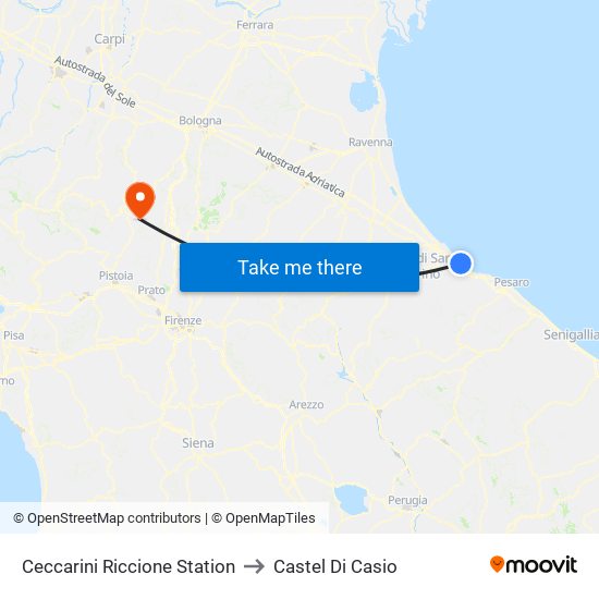 Ceccarini Riccione Station to Castel Di Casio map