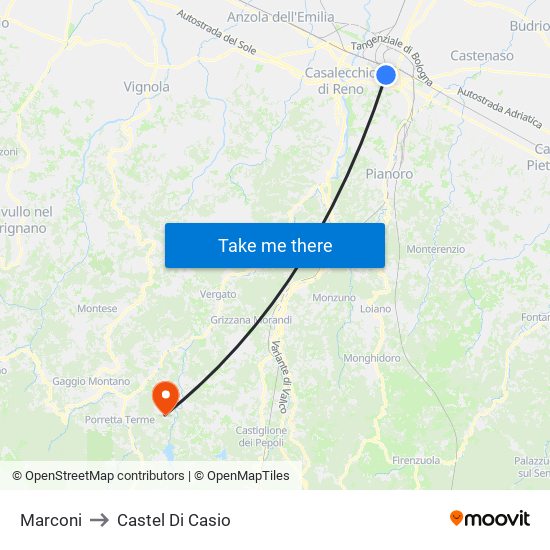 Marconi to Castel Di Casio map