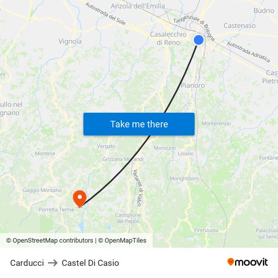 Carducci to Castel Di Casio map